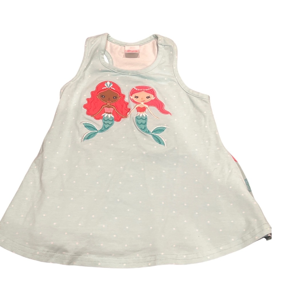 Ricrac & Ruffles Girls Blue Mermaid Embroidered Polka Dot Tunic 4T